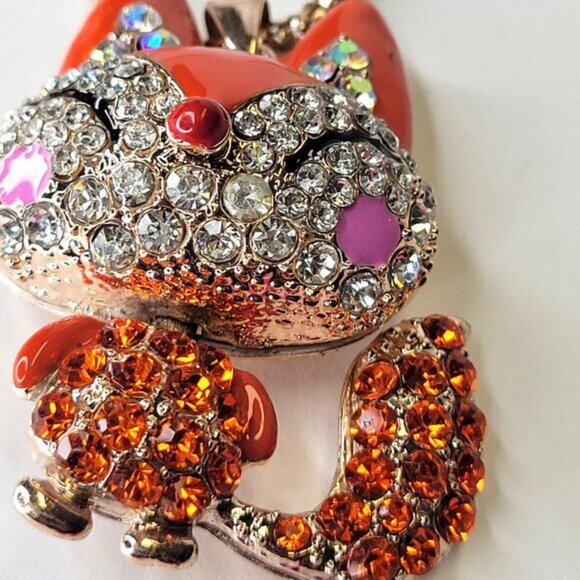 Fox Pendant Necklace Orange Animal Pendant Long Necklace Orange Crystal Pendants - Picture 6 of 12